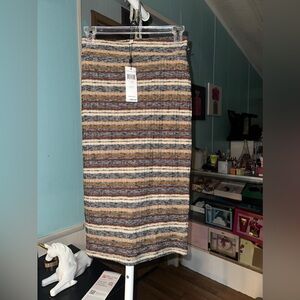 BCBGeneration Striped Pencil Skirt in Cream, Tan, Brown & Blue